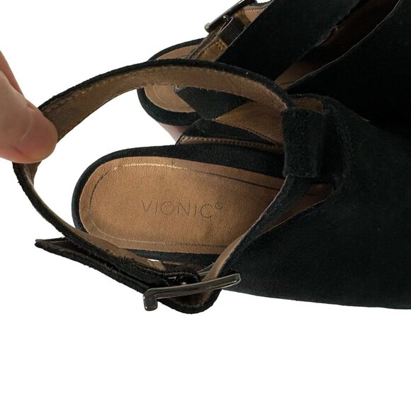 Vionic Kaia Women's Black Suede Block Stacked Heel Sandal Peep Toe Size 9.5 - Picture 5 of 9